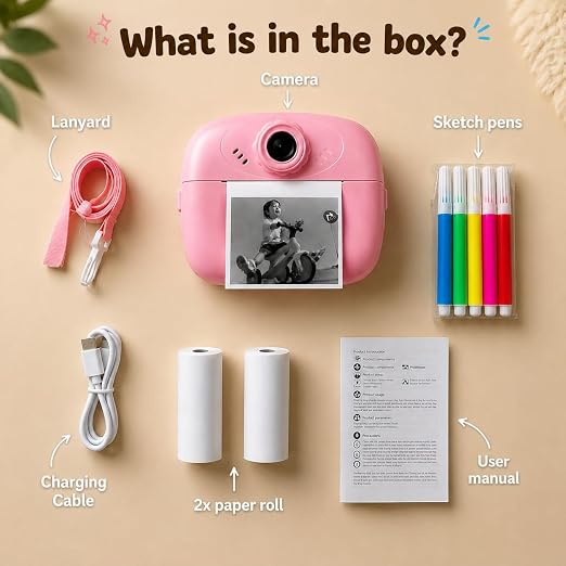 DIY Instant Print Mini Camera for Kids & Adults | Thermal Paper Printing Camera | 2.4” HD Screen | SD Card Support, Video Recording, Games & Music Player