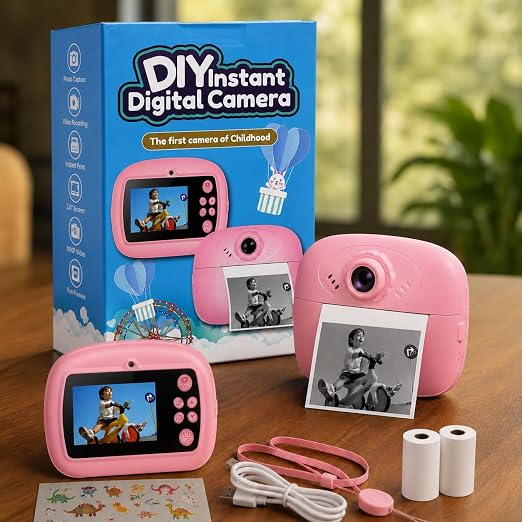DIY Instant Print Mini Camera for Kids & Adults | Thermal Paper Printing Camera | 2.4” HD Screen | SD Card Support, Video Recording, Games & Music Player
