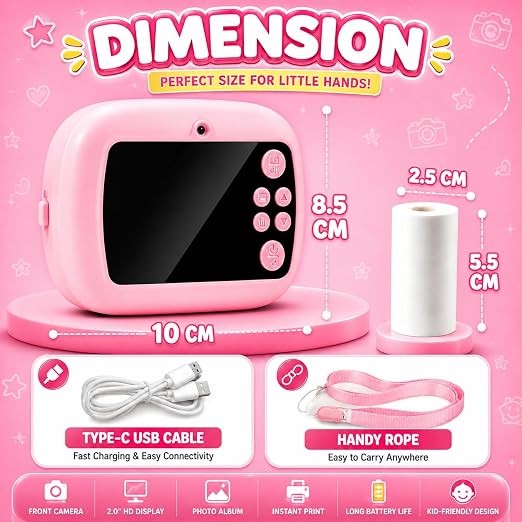 DIY Instant Print Mini Camera for Kids & Adults | Thermal Paper Printing Camera | 2.4” HD Screen | SD Card Support, Video Recording, Games & Music Player
