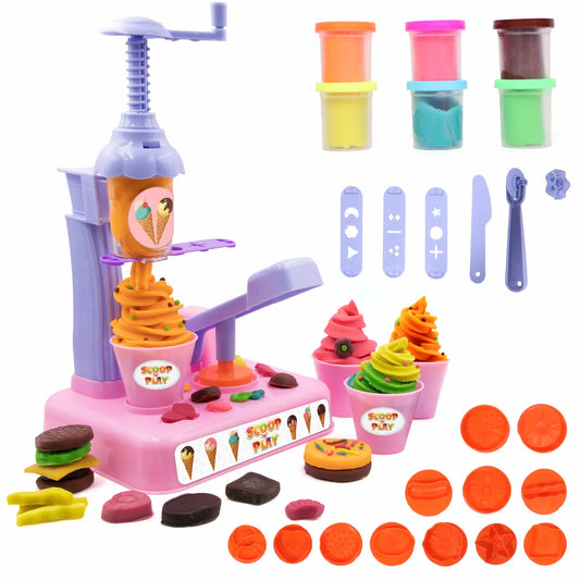Chanak Play Dough Ice Cream Maker Set for Kids 3+ Years | 6 Colour Non-Toxic Dough Tubes 50g Each – BIS Approved