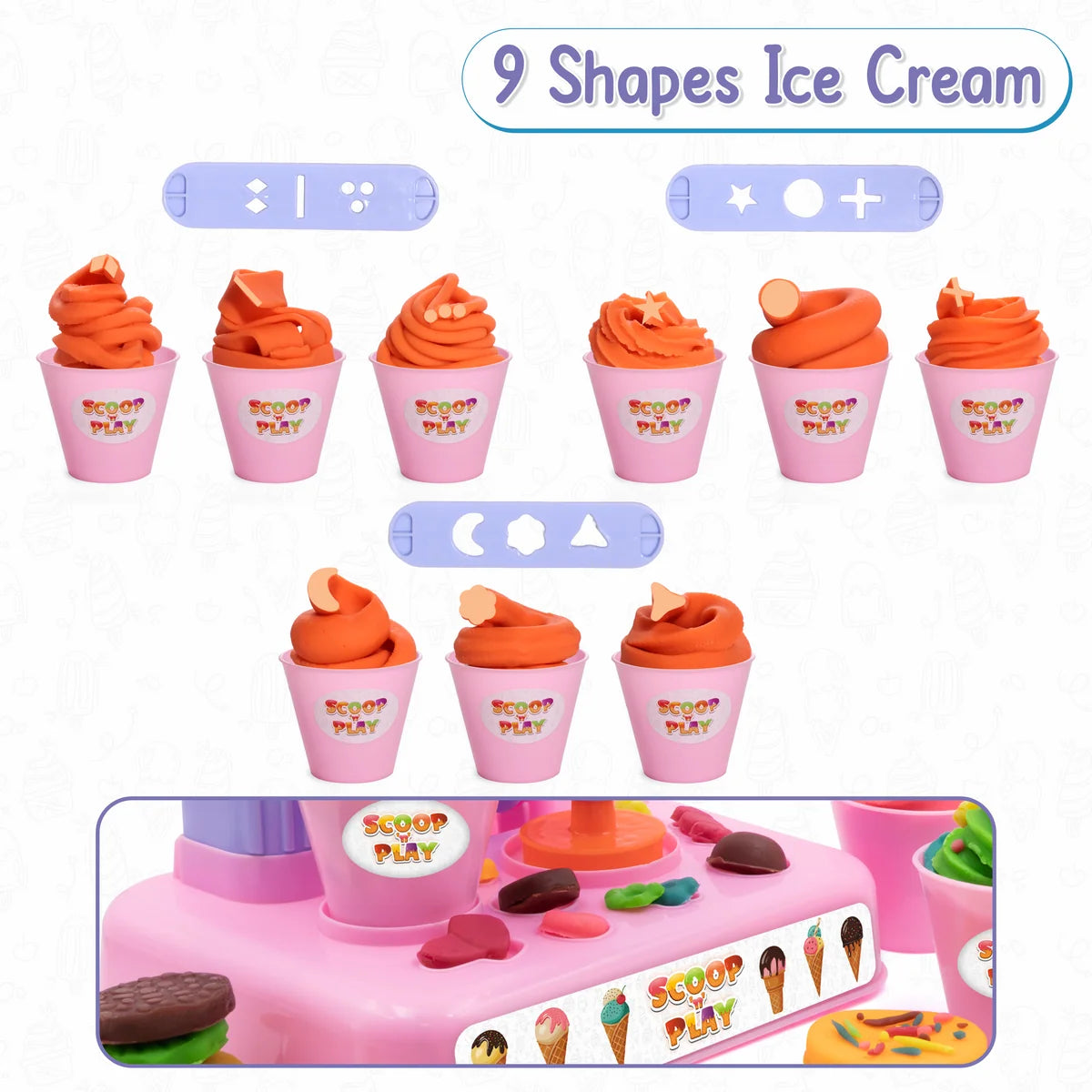 Chanak Play Dough Ice Cream Maker Set for Kids 3+ Years | 6 Colour Non-Toxic Dough Tubes 50g Each – BIS Approved