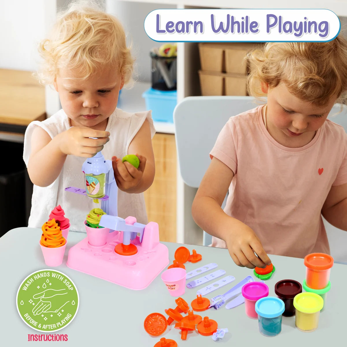Chanak Play Dough Ice Cream Maker Set for Kids 3+ Years | 6 Colour Non-Toxic Dough Tubes 50g Each – BIS Approved