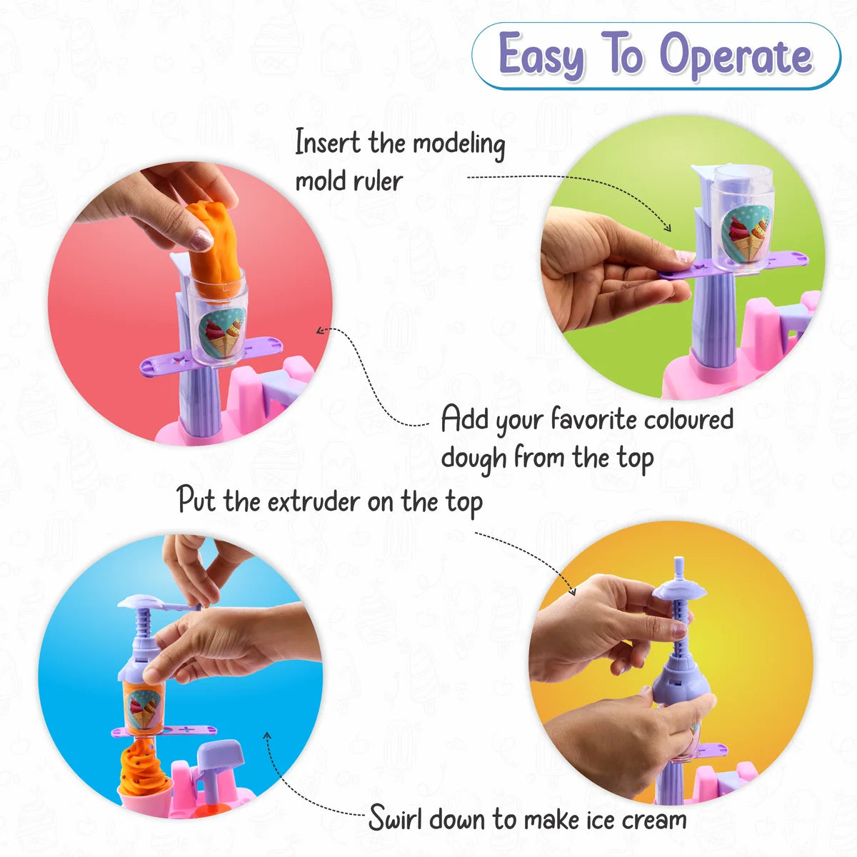Chanak Play Dough Ice Cream Maker Set for Kids 3+ Years | 6 Colour Non-Toxic Dough Tubes 50g Each – BIS Approved